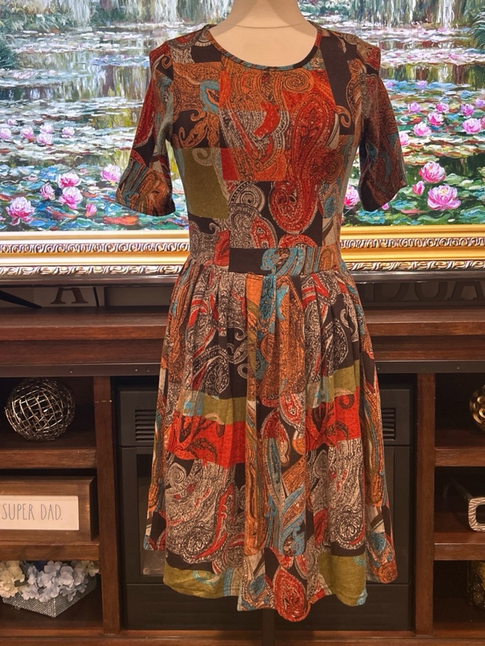 Maya Paisley Patchwork Midi Dress in Rust, Olive & Teal